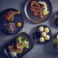 Black Terra Porcelain Plates with food