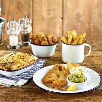 Enamel Plates and Bowls with food