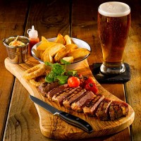 Steak Service with Board and enamel bowl for chips