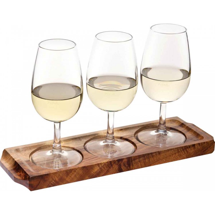 Acacia Wood 3 Glass Flight Board for Wine & Beer Tasting Wholesale