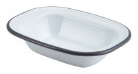 White Enamel Rectangular Pie Dish with Grey Rim