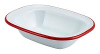 White Enamel Rectangular Pie Dish with Red Rim