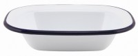 16cm White Enamel Rectangular Pie Dish with Blue Rim