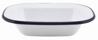 18cm White Enamel Rectangular Pie Dish with Blue Rim