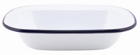 20cm White Enamel Rectangular Pie Dish with Blue Rim