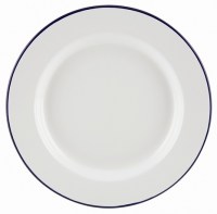 26cm White Enamel Wide Rim Plate with Blue Rim