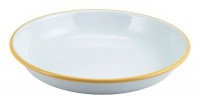 White Enamel Rice & Pasta Plate with Yellow Rim