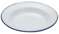 24cm White Enamel Deep Wide Rim Plate with Blue Rim