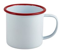 WHITE Enamel Mug with Red Rim