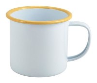 WHITE Enamel Mug with Yellow Rim
