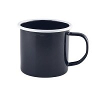 36cl BLACK Enamel Mug with White Rim
