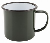 36cl GREEN Enamel Mug with Black Rim
