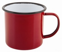 36cl RED Enamel Mug with Black Rim