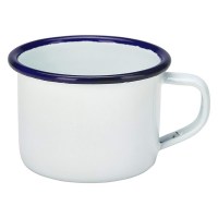 12cl White Enamel Espresdso Mug with Blue Rim