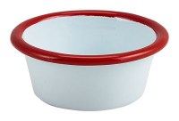 WHITE Enamel Ramekin with Red Rim 8cm