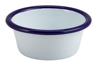 WHITE Enamel Ramekin with Blue Rim 8cm