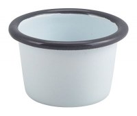 WHITE Enamel Ramekin with Grey Rim 7cm