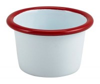 WHITE Enamel Ramekin with Red Rim 7cm