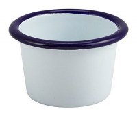 WHITE Enamel Ramekin with Blue Rim 7cm