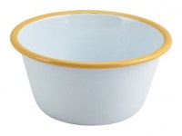 WHITE Enamel Round Pie Dish with Yellow Rim