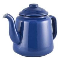 Blue Enamel Teapot with Black Rim