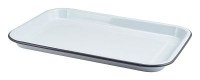 White Enamel Serving Tray with Grey Rim