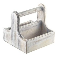 Small White Wash Wooden Table Caddy