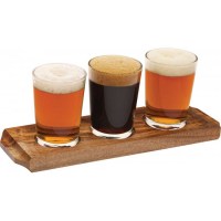 Acacia Wood 3 Glass Flight Board with Beer Glasses