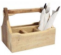 Nordic Natural 4 Compartment Wooden Table Caddy with wrapped cutlery