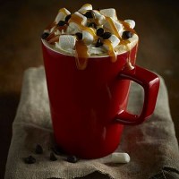 RED Porcelain Latte-Conical Mug with Hot Chocolate and Marshmallows