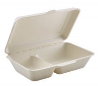 Compostable Bagasse Hinged 2 Compartment Food Container 