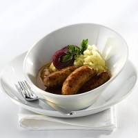 Porcelain Oval Sloping Bowl with sausage & mash