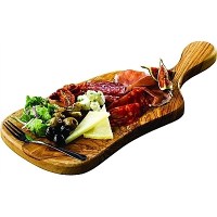 Olive Wood Paddle Board with Food Displayed