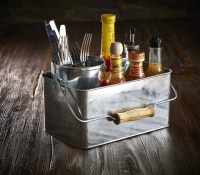Rectangular Table Caddy in Galvanised Steel with Condiments