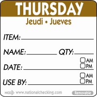THURSDAY Removable Day Label