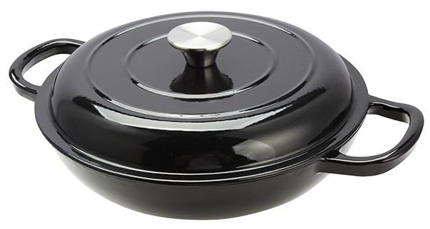 BLACK Cast Iron Shallow Round Casserole Dish 27cm / 3.5Ltr | Wholesale ...